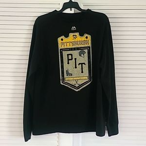 Majestic Pittsburgh Penguins Lg Sleeve Heavy Tee Shirt. Sz L. Black *Like New*